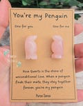 Cute Rose Quartz PENGUIN gift for loved one. my penguin. gift for boyfriend, girlfriend, wife, husband,friendship gift. His hers set