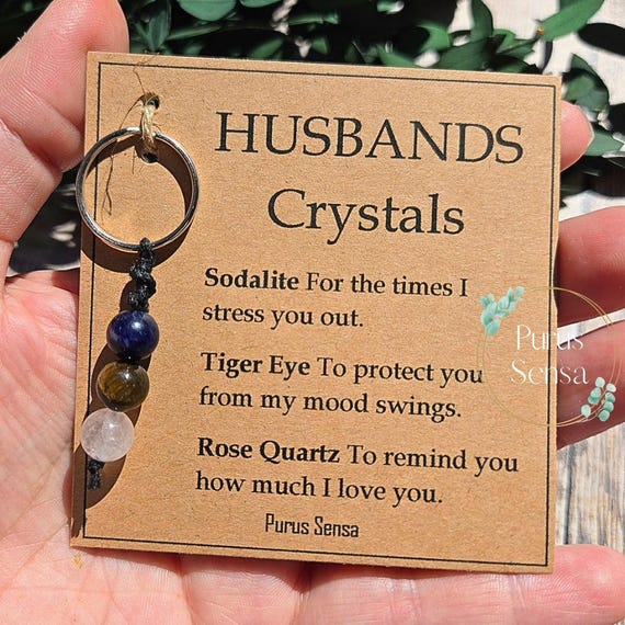 HUSBANDS CRYSTALS. Crystals for husband. Cute / funny fathers day gift for him. Crystals for dad. Unique gift for him. Crystal keyring