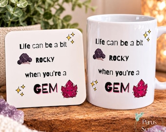 Uplifting Mug & Coaster Gift Set | Encouragement humour Gift | You're a Gem