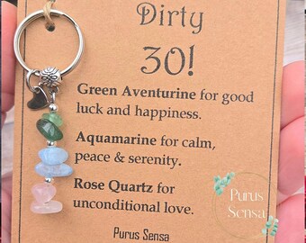30th Birthday Crystal Keyring: Aventurine, Aquamarine, Rose Quartz