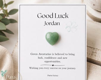 Personalised Good Luck Gift | Green Aventurine Crystal Heart | Lucky Charm for Exams, New Job, Driving Test or Graduation