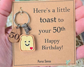 50th Birthday Toast Keyring, Novelty Gift