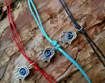 Hamsa Hand Evil Eye Cord Bracelet Kabbalah Protection Luck Friendship Family Gift Red Blue Black Adjustable