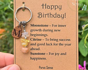 Personalized Crystal Birthday Keyring, Genuine Gemstone Bag Charm