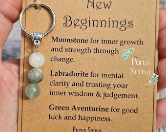 NEW BEGINNINGS. Crystal gift for New beginnings.  keyring .Crystals for new job / new school / graduation / new home / healing journey