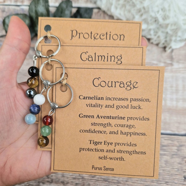 Healing gemstone keyring. Keychain. Crystal keyring. For courage / new beginnings / protection / self love and more. Crystal gift .