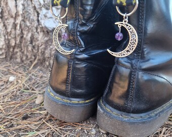 Boot charms PAIR. DM boot accessories. Boot tag. Amethyst Moon. Crystal boot charms . Half moon