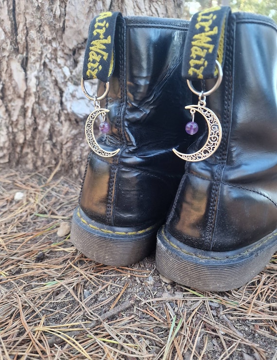 Amethyst Moon Boot Charms PAIR, Surgical Steel Boot Accessories