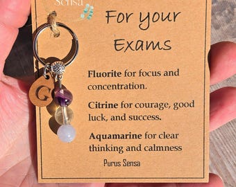 EXAM support keyring. crystal keyring for exams. GCSE GCSE's A Levels. good luck. success for exam college university gift for exams