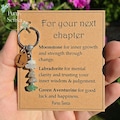 PERSONALISED new CHAPTER. Moving on for Next chapter.  keyring .Crystals for new job / new school / graduation / new home / CUSTOM gift product logo