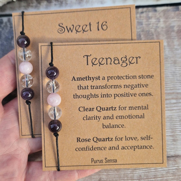 SWEET 16TH crystal gift. Gemstone bracelet for teenager for teen. Birthday gift. 13th 14th 15th 16th birthday gift. crystal bracelet