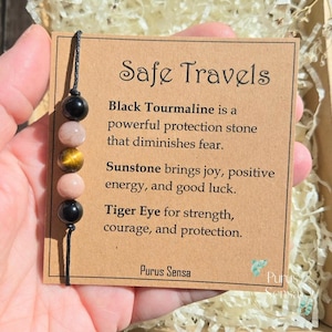 Safe Travels Bracelet | Black Tourmaline, Sunstone, Tiger Eye Protection Charm