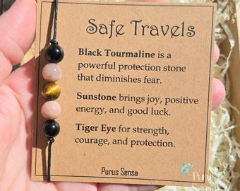 Safe Travels Bracelet | Black Tourmaline, Sunstone, Tiger Eye Protection Charm