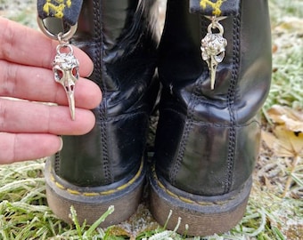 Raven Skull Boot Charms - Handmade Stainless Steel Boot Accessory (Pair)