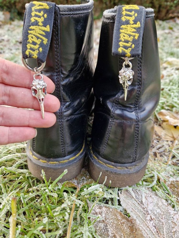 Raven Skull Boot Charms - Handmade Stainless Steel Boot Accessory (Pair)