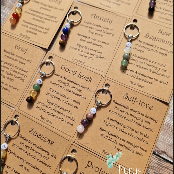 PERSONALISED crystal keyring. Custom crystal keyring. Healing crystals. Grief. New beginnings. Self love. Good luck. Success. Crystal gift.