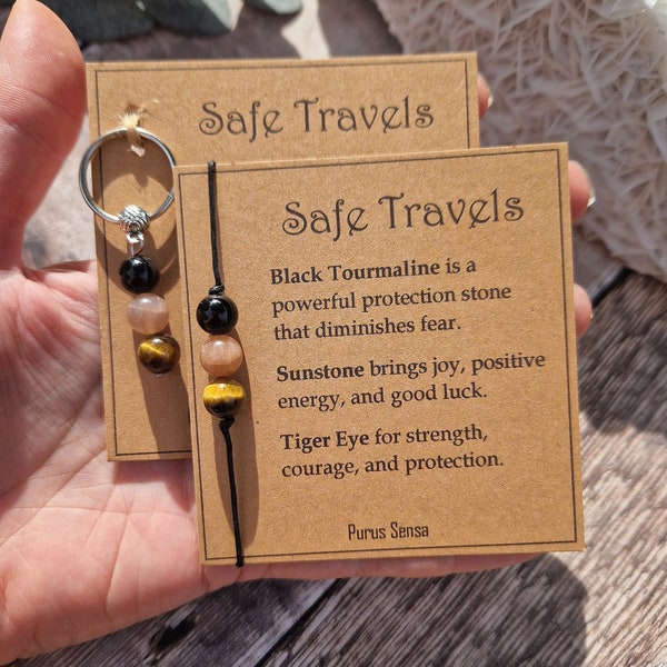 Crystal bracelet and keyring set. Crystal keyring. Gift for safe travels / travelling / new beginning / backpacking. Crystal gift.