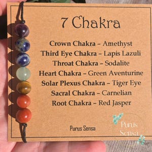 Pulseira de cristal 7 CHAKRA. Pulseira de pedras preciosas de 7 chakras. Cordão ajustável. Pulseira de cristal genuíno. Pedras preciosas de cura. Meditação Reiki Yoga