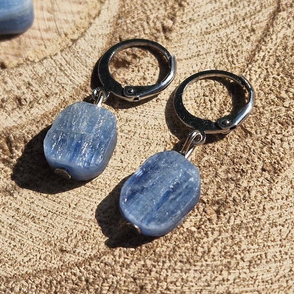 Handmade Kyanite Huggie Hoop Earrings, Surgical Steel