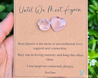 Personalised Pet Memorial Gift. Rose Quartz Paw Print and Crystal Heart Until We Meet Again Pet Loss Bereavement Token