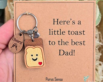 Personalised Dad gift keyring. A little toast to the best Dad / Step Dad / Bonus Dad