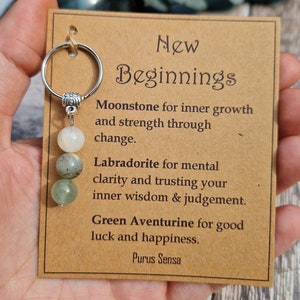 NEW BEGINNINGS. Crystal gift for New beginnings.  keyring .Crystals for new job / new school / graduation / new home / healing journey