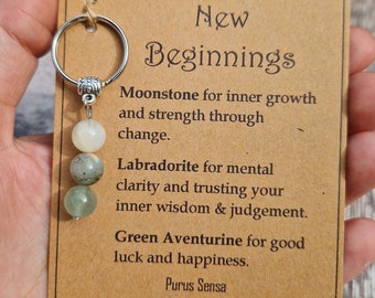 NEW BEGINNINGS. Crystal gift for New beginnings.  keyring .Crystals for new job / new school / graduation / new home / healing journey