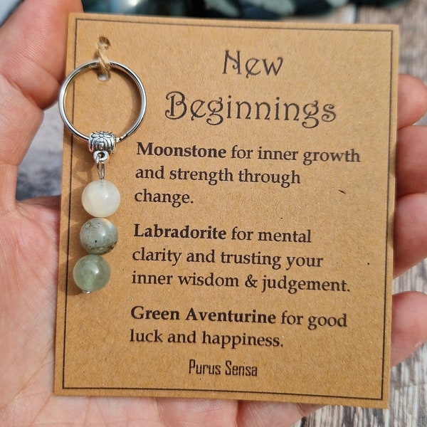 NEW BEGINNINGS. Crystal gift for New beginnings.  keyring .Crystals for new job / new school / graduation / new home / healing journey