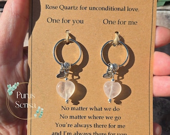 mother and daughter crystal keyring gift. matching keyrings for mum and daughter. rose quartz. mothers day birthday gift for mum.