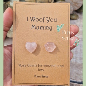 Cute crystal gift for dog mum / mummy. Rose quartz crystal for dog mum. Dog mum gift. Dog mum crystal. From the dog