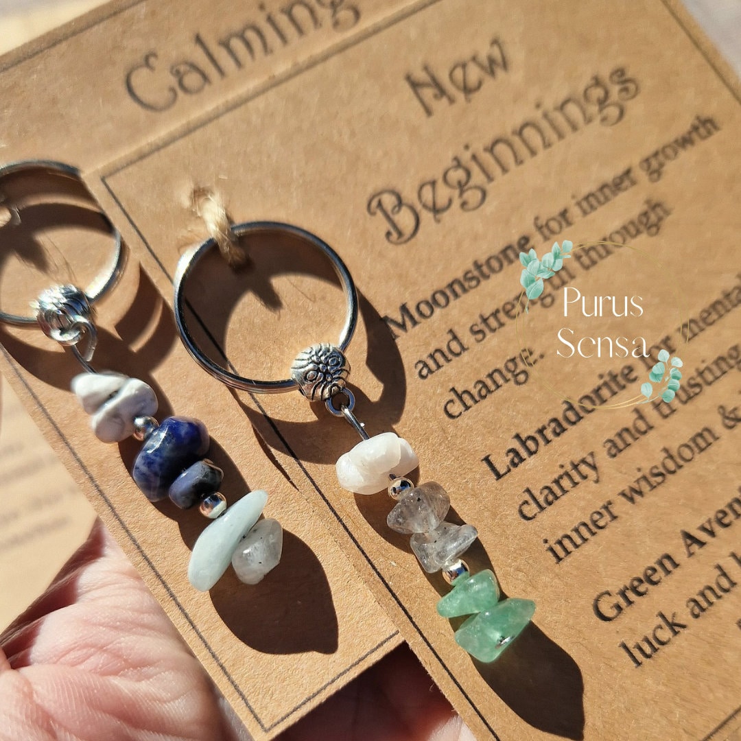 Healing Crystal Keychain Pendant For Women & Girls - Natural Stone Key Ring Charm For Good Luck & Love