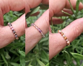 Genuine Healing Gemstone Ring Stackable crystal Chakra Rings Small Stretch Gemstones