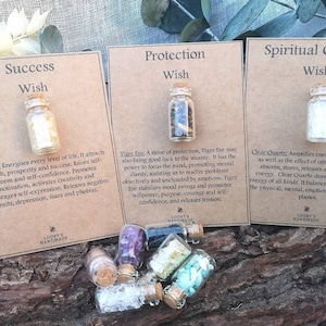 Crystal wish bottle. Wish jar. Mini bottle of crystals for Protection. Healing. Peace. Strength. Success. Crystal gift for him / her