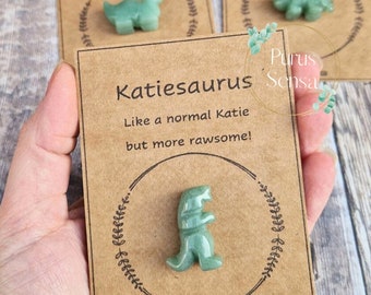 Personalised Dinosaur gift. Genuine Dinosaur crystal on a personalised gift card for him / for her. Dinosaur friendship / birthday