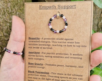 Handmade Gemstone Bead Ring: Hematite, Amethyst, Rose Quartz, Black Tourmaline
