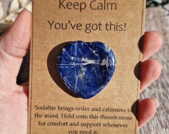 Crystal gift for anxiety support. Anxiety gift. Sodalite crystal. Calming crystal. Worry stone thumb stone gift. Thinking of you.