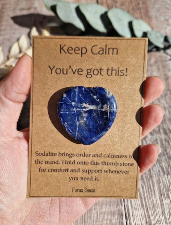 Crystal gift for anxiety support. Anxiety gift. Sodalite crystal. Calming crystal. Worry stone thumb stone gift. Thinking of you.