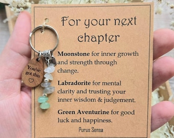 Next Chapter Crystal Keyring | Moonstone, Labradorite, Green Aventurine Charm