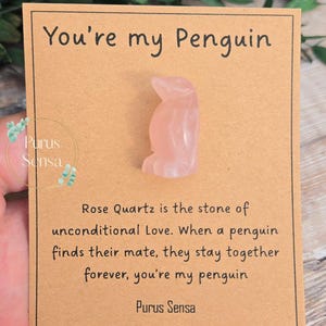Cute Rose Quartz PENGUIN gift for loved one. my penguin. gift for boyfriend, girlfriend, wife, husband, best friend friendship gift.