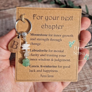PERSONALISED new CHAPTER. Crystal gift for Next chapter.  keyring .Crystals for new job / new school / graduation / new home / CUSTOM gift