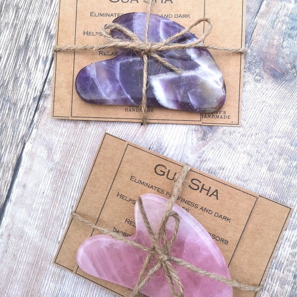 Gua Sha gift set. Rose quartz Gua Sha. Dream Amethyst Gua Sha. Gift set. Instructions. self care set. Mothers day.  Gift for her. For him