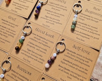 PERSONALISED crystal keyring. Custom crystal keyring. Healing crystals. Grief. New beginnings. Self love. Good luck. Success. Crystal gift.