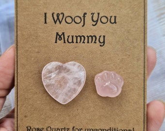 Cute crystal gift for dog mum / mummy. Rose quartz crystal for dog mum. Dog mum gift. Dog mum crystal. From the dog