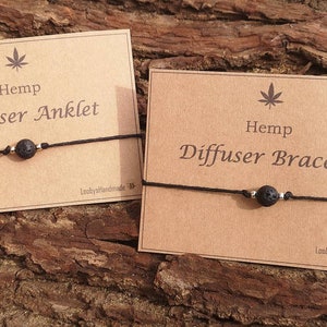 Diffuser Bracelet Anklet Essential Oil Diffusing, aromatherapy gift for her / him, Black Lava Rock on Hemp