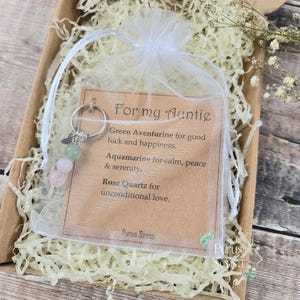 Personalised Auntie Gemstone Keychain | Green Aventurine, Aquamarine, Rose Quartz Keepsake image 6