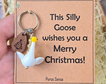 This silly goose wishes you a merry christmas keyring. Secret Santa stocking filler for family, colleague,  teacher or friend