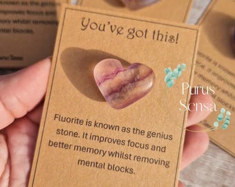 Fluorite Heart Crystal Gift for Focus & Memory - With Meaning Card