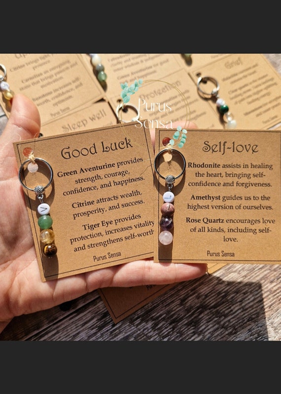 Porte-clés En Pierres Naturelles (améthyste, Quartz Rose...) - Idée Cadeau Bien-être, Guérison, Nouveau Départ - Avec Boîte Cadeau