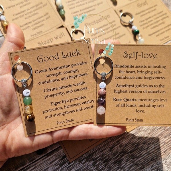 PERSONALISED crystal keyring. Custom crystal keyring. Healing crystals. Grief. New beginnings. Self love. Good luck. Success. Crystal gift.