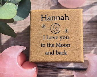 Personalised Rose Quartz Moon Gift Box, Custom Engraved Pocket Hug